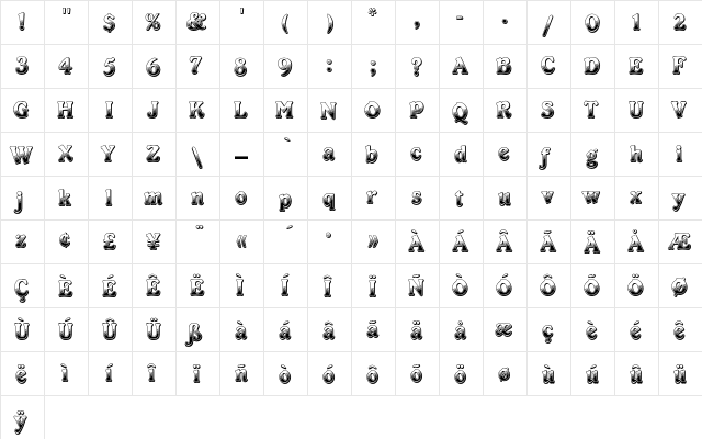 CabaretEF Regular  glyph index