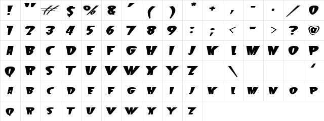 Tiger Bark Regular  glyph index