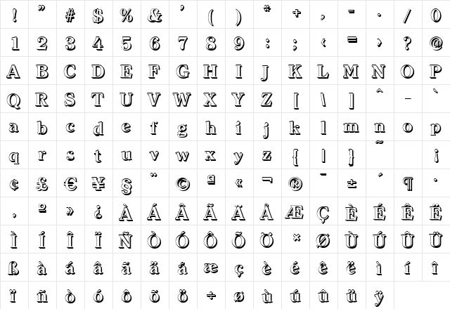 ChristianBeckerShadow Bold  glyph index