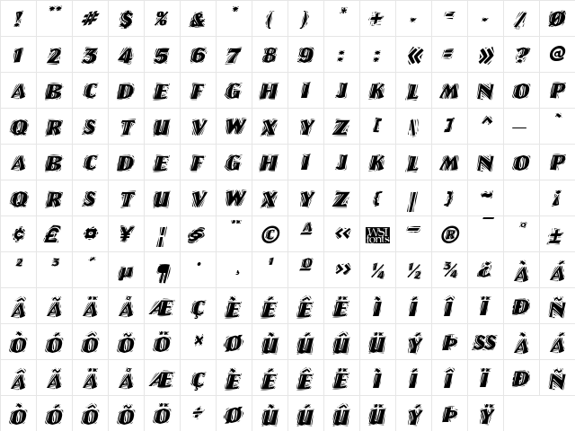 LinoLetterCutRagged Italic  glyph index