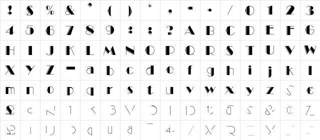 Ballet Regular  glyph index