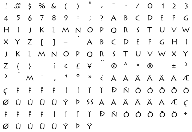 AustereCapsSSK Regular  glyph index