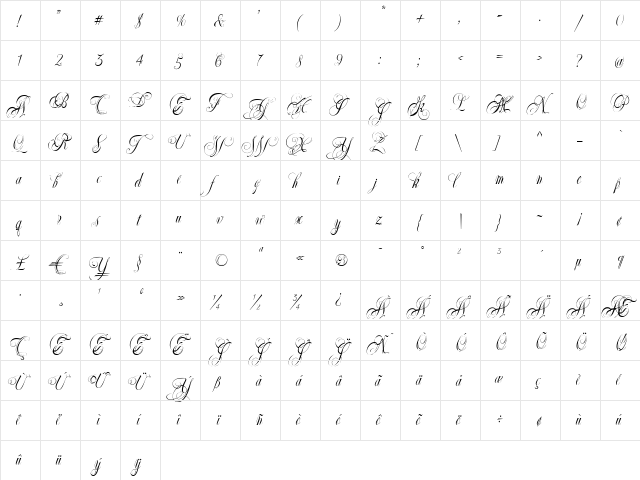 Ellida Regular  glyph index