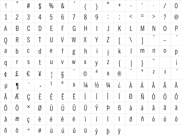 BentonSans Comp Book Regular  glyph index