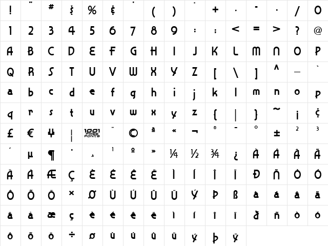 Snappy Service NF Regular  glyph index