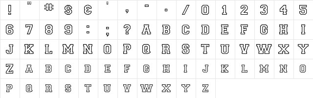 CollegiateOutlineFLF Regular  glyph index