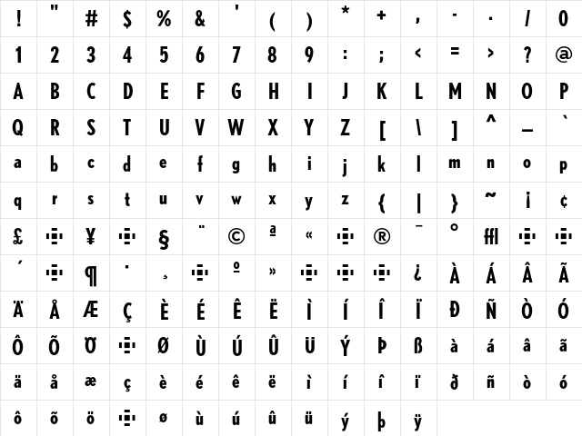 Nobel BoldCondensed  glyph index