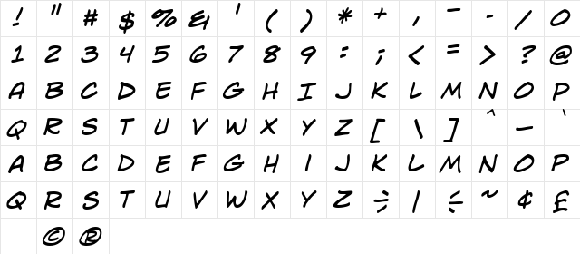 Lint McCree BB Italic  glyph index