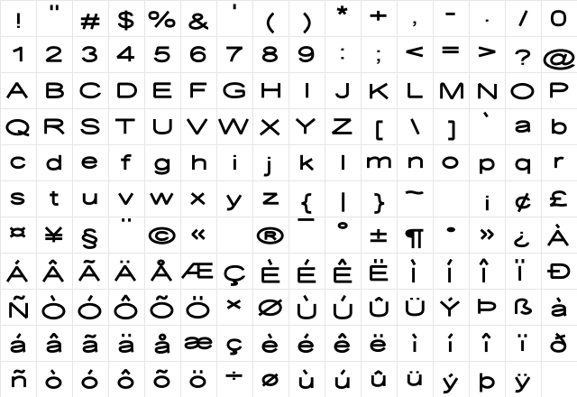 Desolator Bold  glyph index