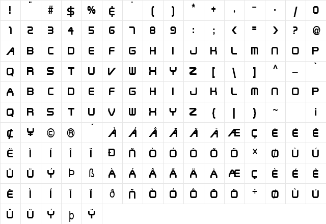 Shuttle-Condensed Normal  glyph index