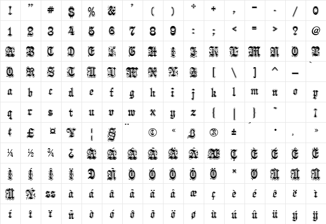 Pamela Regular  glyph index