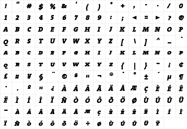 The Serif Black- Regular  glyph index