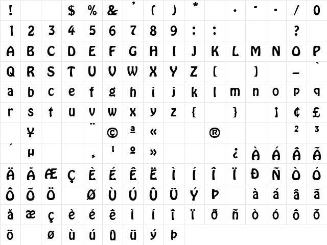 Mr. Speed 4 Regular  glyph index