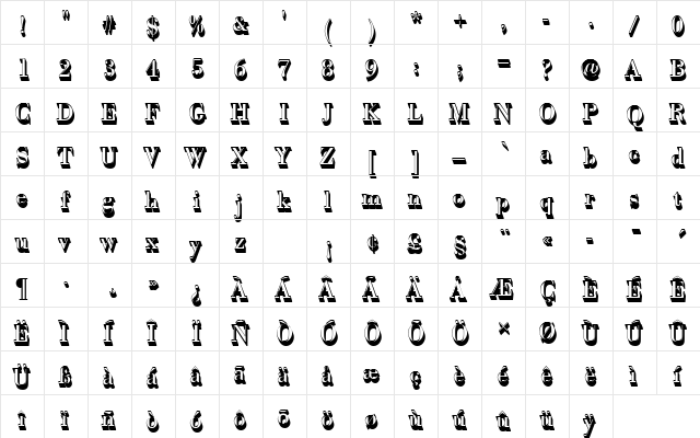 BodoniAntTRegSh1 Regular  glyph index