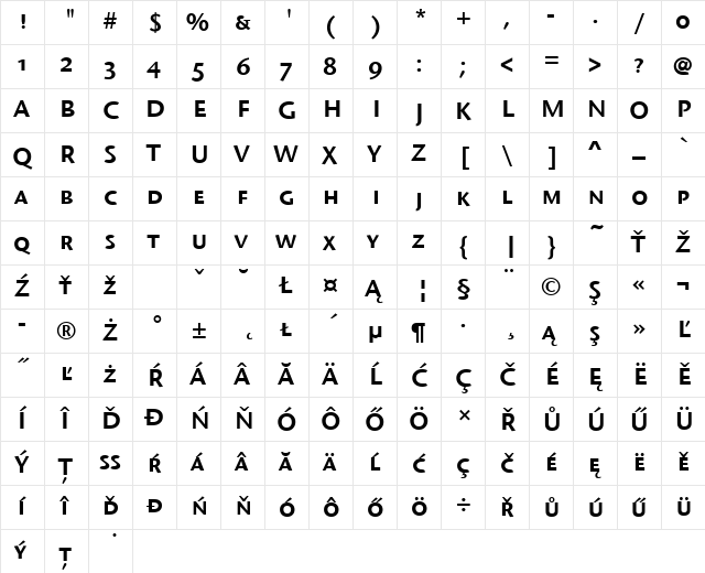 StoneSanSCItcTEESem Regular  glyph index