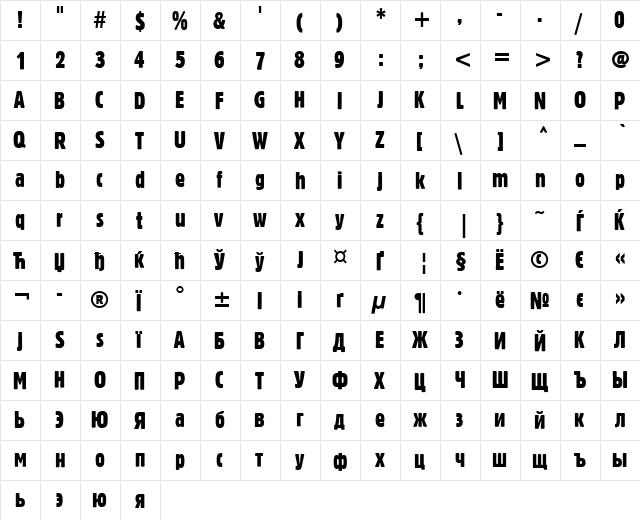 BlocExtCondC Regular  glyph index