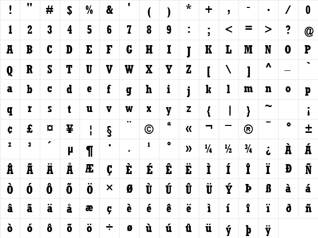 AstuteCondSSK Bold  glyph index