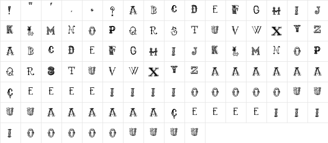 monbijoux Regular  glyph index