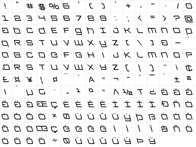 Colony Marines Leftalic Italic  glyph index