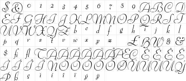BernhardMod ItSwash BT Italic Swash  glyph index