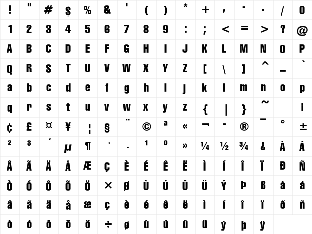 GenevaCndn Bold  glyph index