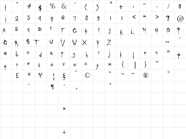 Klinge Death Brush Regular  glyph index