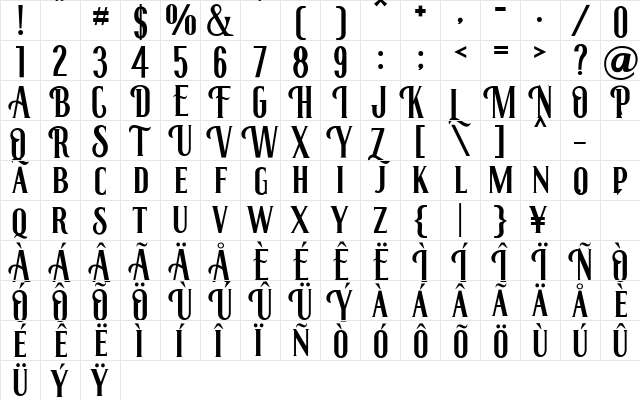 roenksync Regular  glyph index
