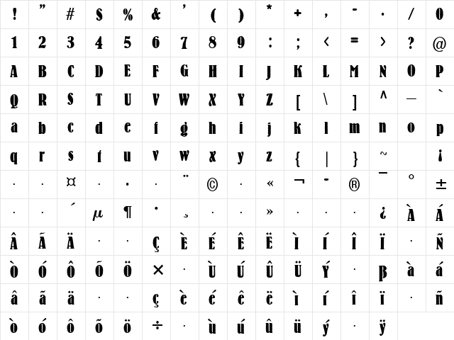 Legend Regular  glyph index