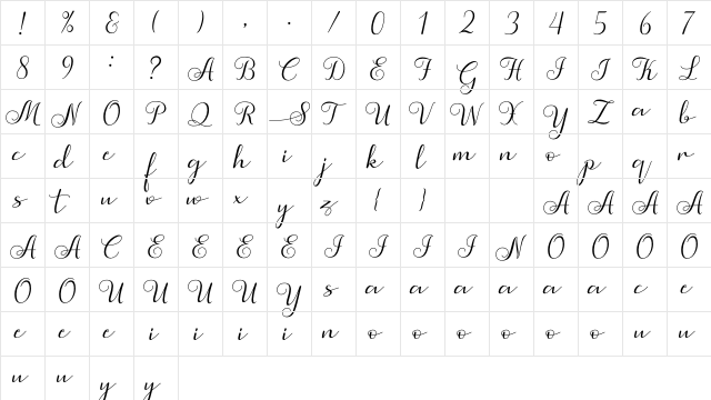 Simphony Regular  glyph index