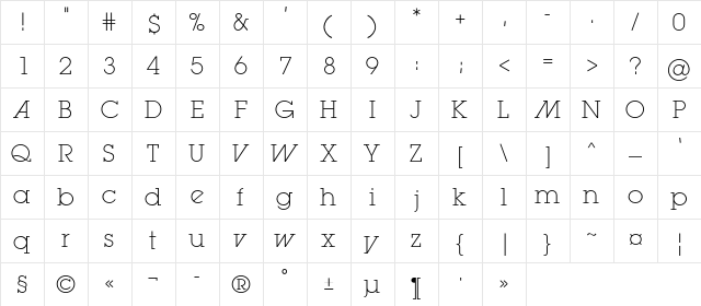 LugaExtraAd Regular  glyph index