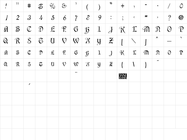 SherwoodCaps Regular  glyph index