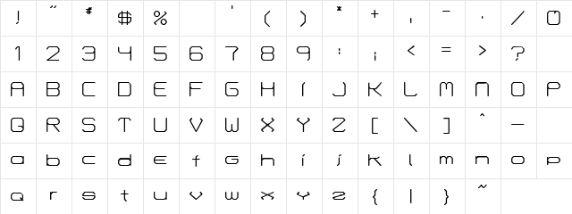 Thin Line Regular  glyph index