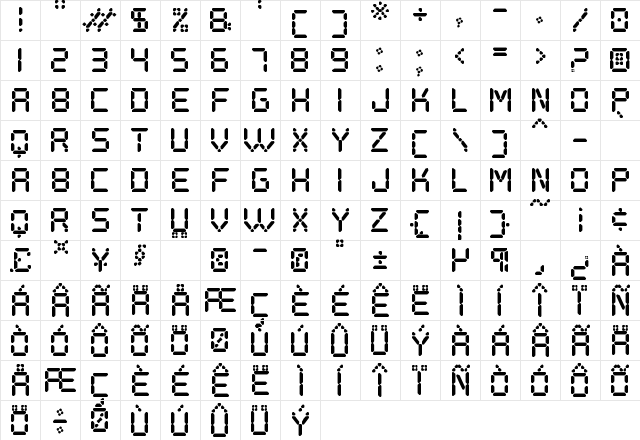 Digital Play St Regular  glyph index