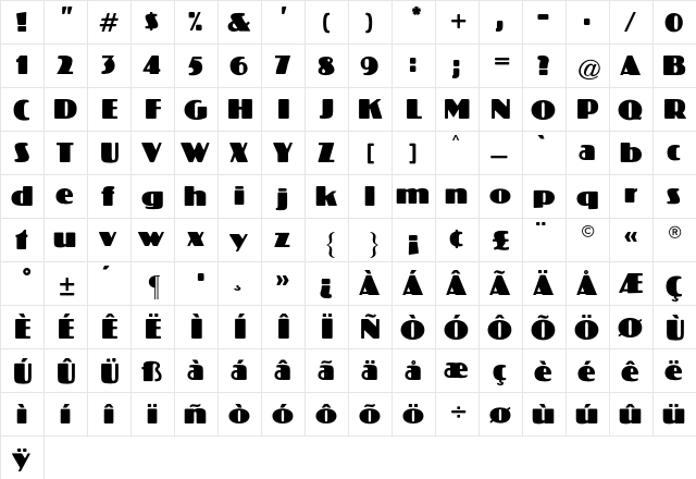 Koloss CG Regular  glyph index