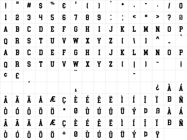 College Block Regular  glyph index