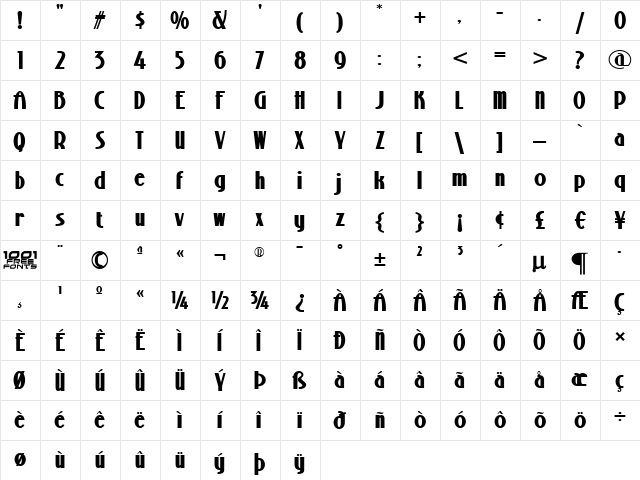 Stony Island NF Bold  glyph index