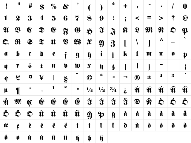 LHF Chapman Regular  glyph index
