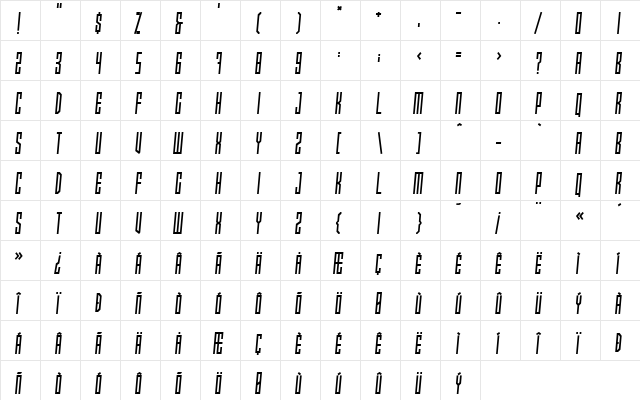Xray Ted skew Regular  glyph index