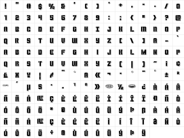 Thunder Trooper Punch Regular  glyph index