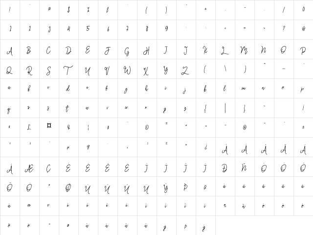 Monalisa Monoline Script Regular  glyph index
