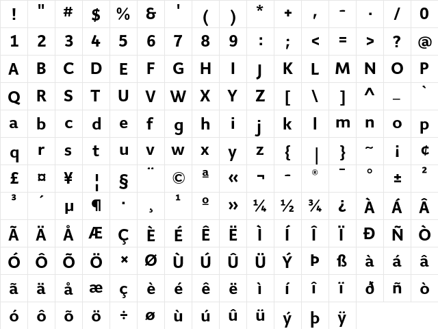 Giacomo LT Bold  glyph index