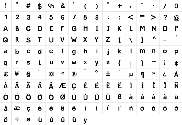 ImperfectBold Regular  glyph index