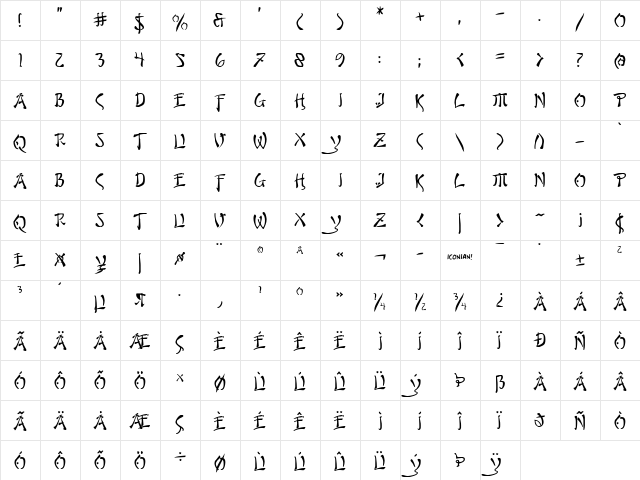 Bushido Regular  glyph index
