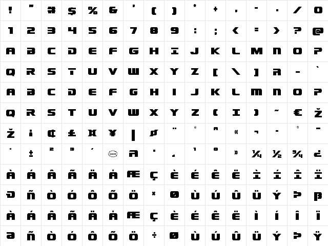 Dekaranger Condensed Condensed  glyph index