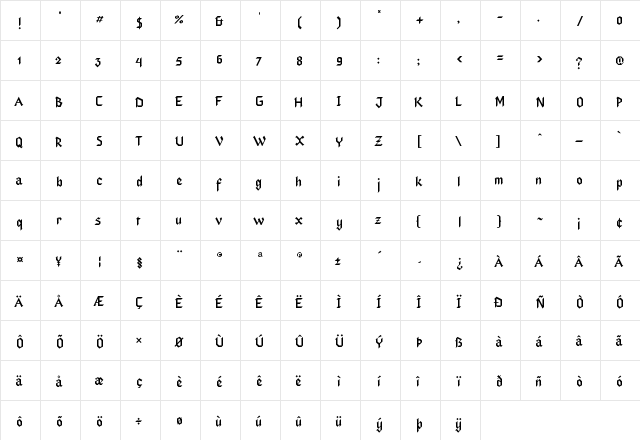 Zeitgeist Cloned Regular  glyph index