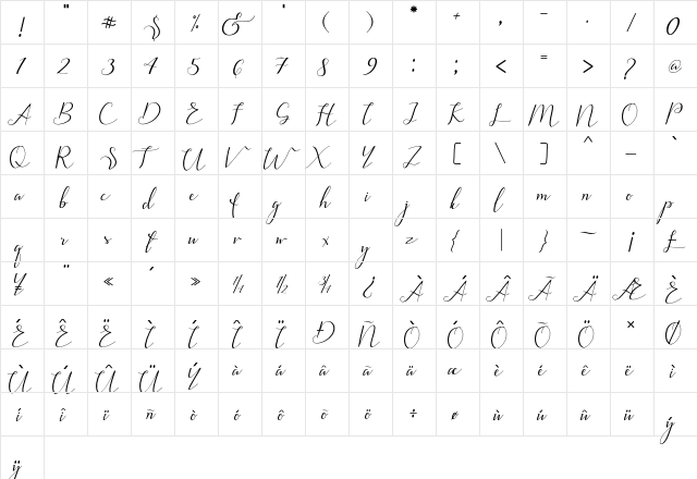 larisa Regular  glyph index