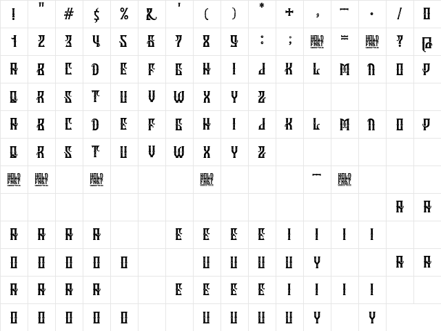 Hold Fast Regular  glyph index