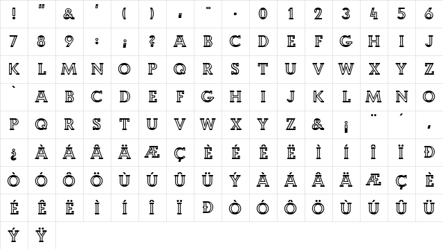 K22 Landi Linear Regular  glyph index