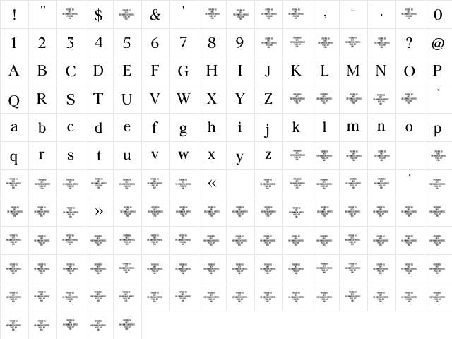 Agatho Medium  glyph index
