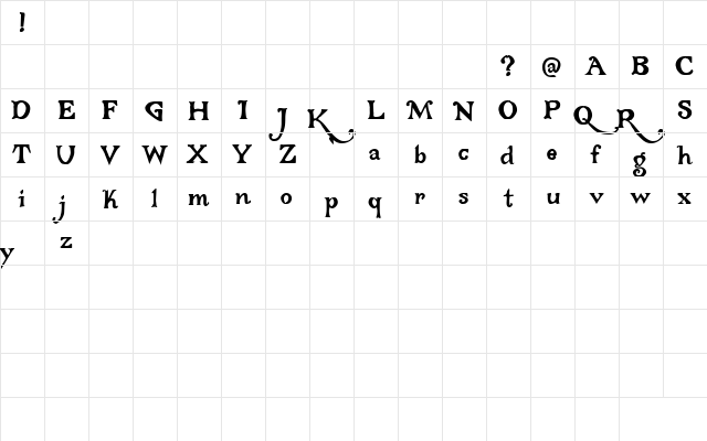 Gloriana Regular  glyph index